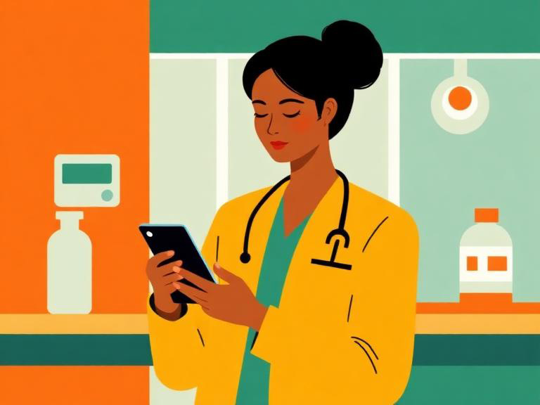 Doctor using technology in clinic